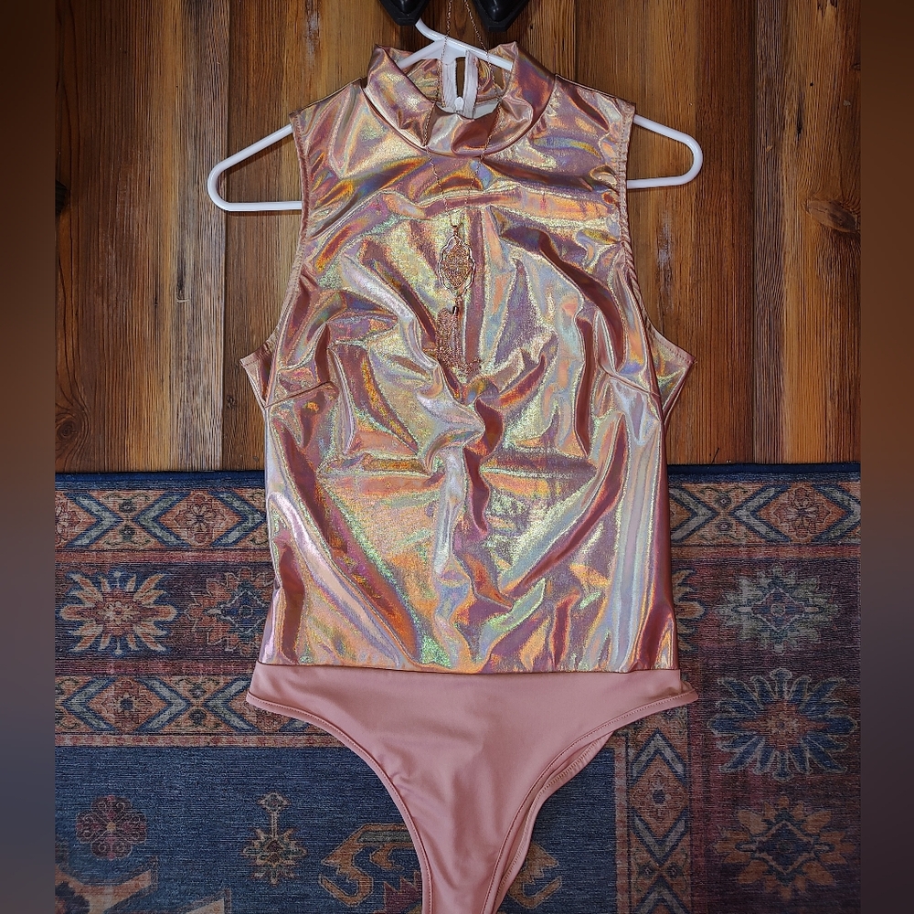 Women's gold metallic rose gold bodysuit